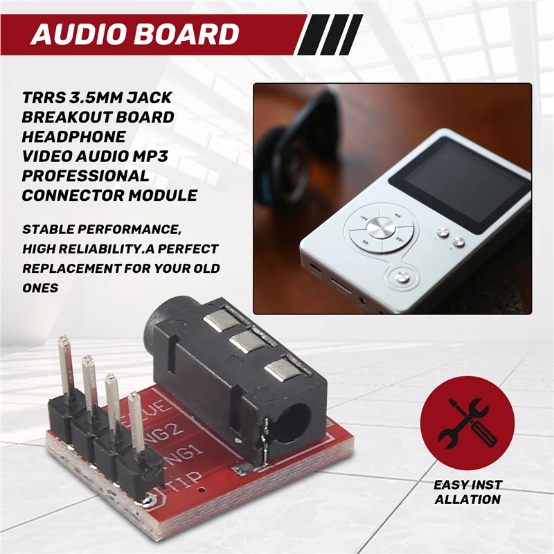 Reliabletrrs 3.5Mm Jack Breakout Board Fone de ouvido Vídeo Áudio MP3 Módulo de conector profissional