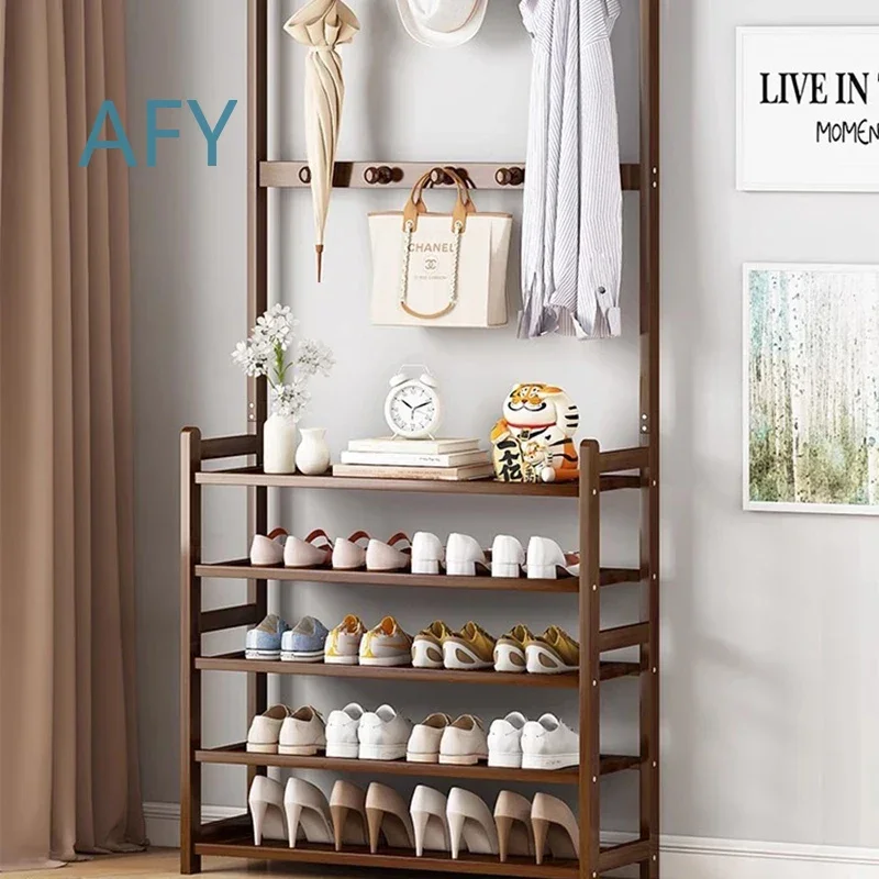 Wooden Modern Clothes Racks for Hallway Floor Standing Coat Hat Shoe Rack for Home Office Bedroom Entryway Storage Organizer