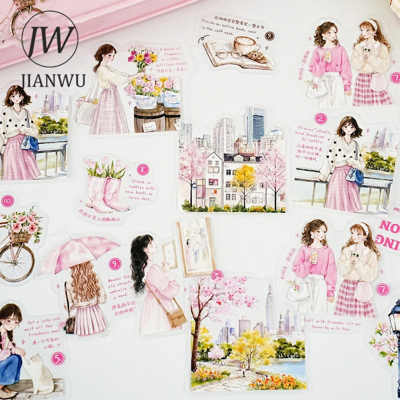 

Серия JIANWU Healing Checklist: Винтажные наклейки с девичьими персонажами и пейзажами для коллажей, креативные DIY-стикеры для дневников и канцелярских товаров