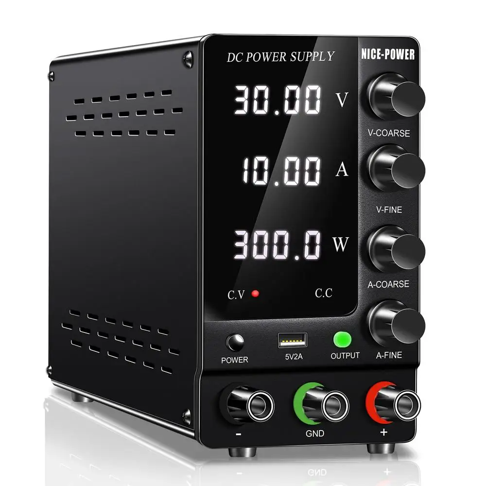 DC Power Supply 30V 10A Adjustable Switching Power Supply Lab Bench Power Supply with USB Port 4 Digit LED Display Adjustable