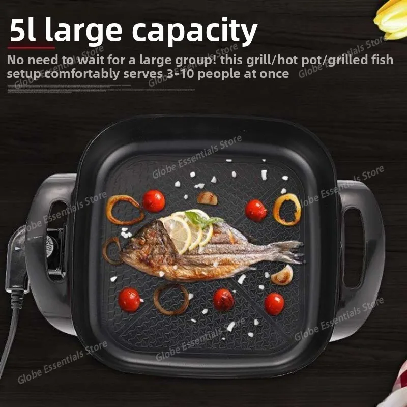 Multi-functional Electric Hot Pot Square Pot Household Electric Hot Pot 5L Large Capacity Non-stick Pan Stir-frying Electric Wok