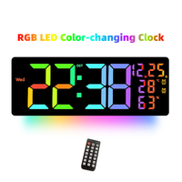 16 Inch RGB LED Color Change Wall Clock with Ambient Light Multifunctional Alarm Clock with Timer Temperature/Hygrometer Date