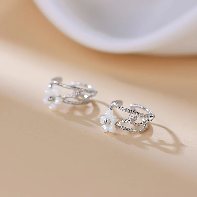 

Silver Cuff Earrings Branch Leaf Matte Vintage Small Flower Floral Elegant For Women Girl Gift Jewelry Dropshipping Wholesale