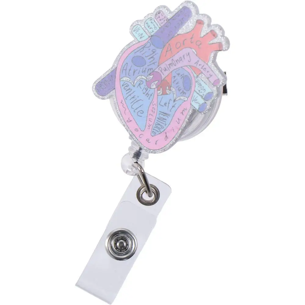 New Heart Badge Reel Acrylic with ID Clip Id Card Holder Retractable Badge Holder Office
