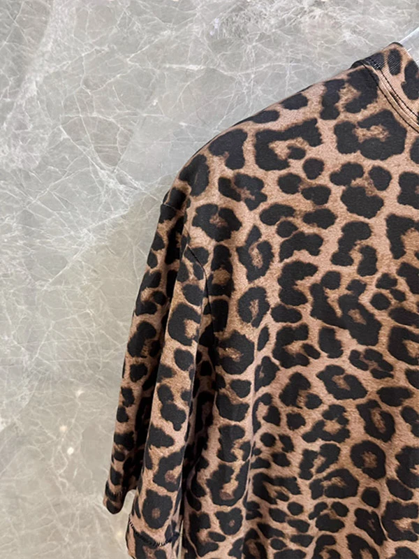 Высококачественная женская свободная футболка ort Sve round Ne с леопардовым принтом в стиле ретро Sle Commute Faion, топ больших размеров для внутренней одежды