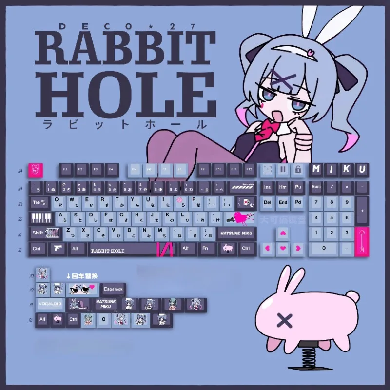 Miku rabbit themed PBT sublimation keycaps compatible with mechanical keyboards