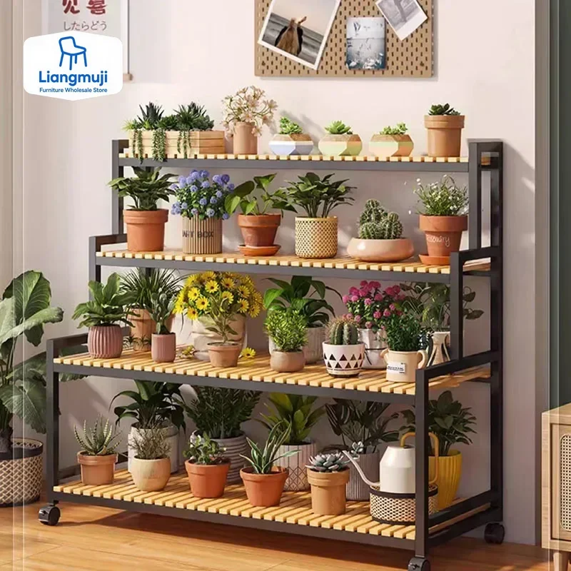 

Luxury Flowers Plant Shelf Bamboo Tiered Outdoor Floor Plant Shelf Universal Corner Estante Para Plantas Balcony Furniture