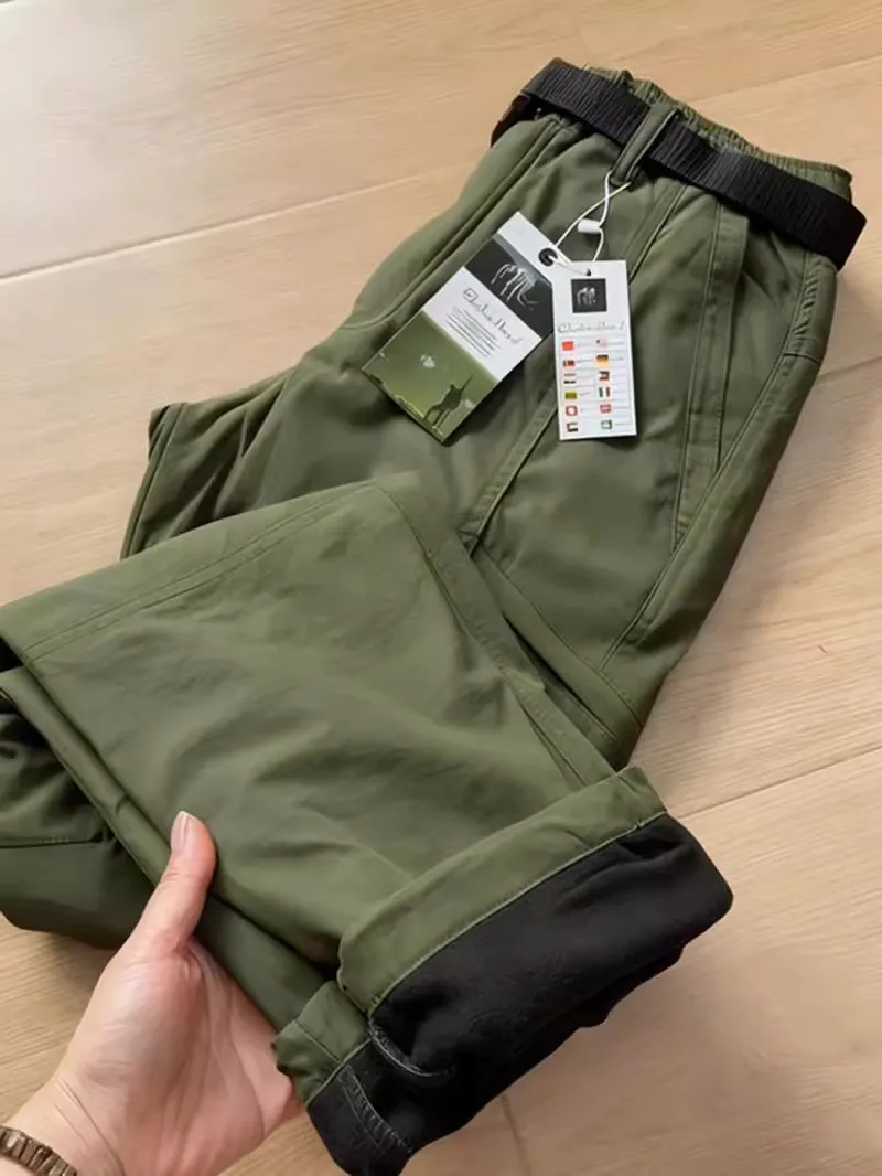 

Thiened Fce Winter Ski Pants Men's Casual Straight Leg Trousers Windproof Waterproof Warm Outdoor Workwear Cargo Pants