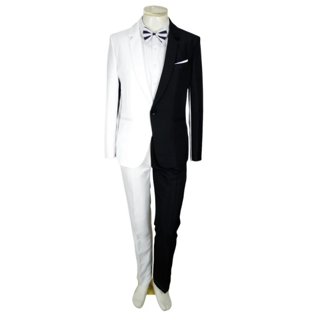 Men s Personality Mixed Color Suit Red Black White Splicing Blazer Pants 2 Piece Set for Stage Singer Chorus Magician Groomsman AliExpress