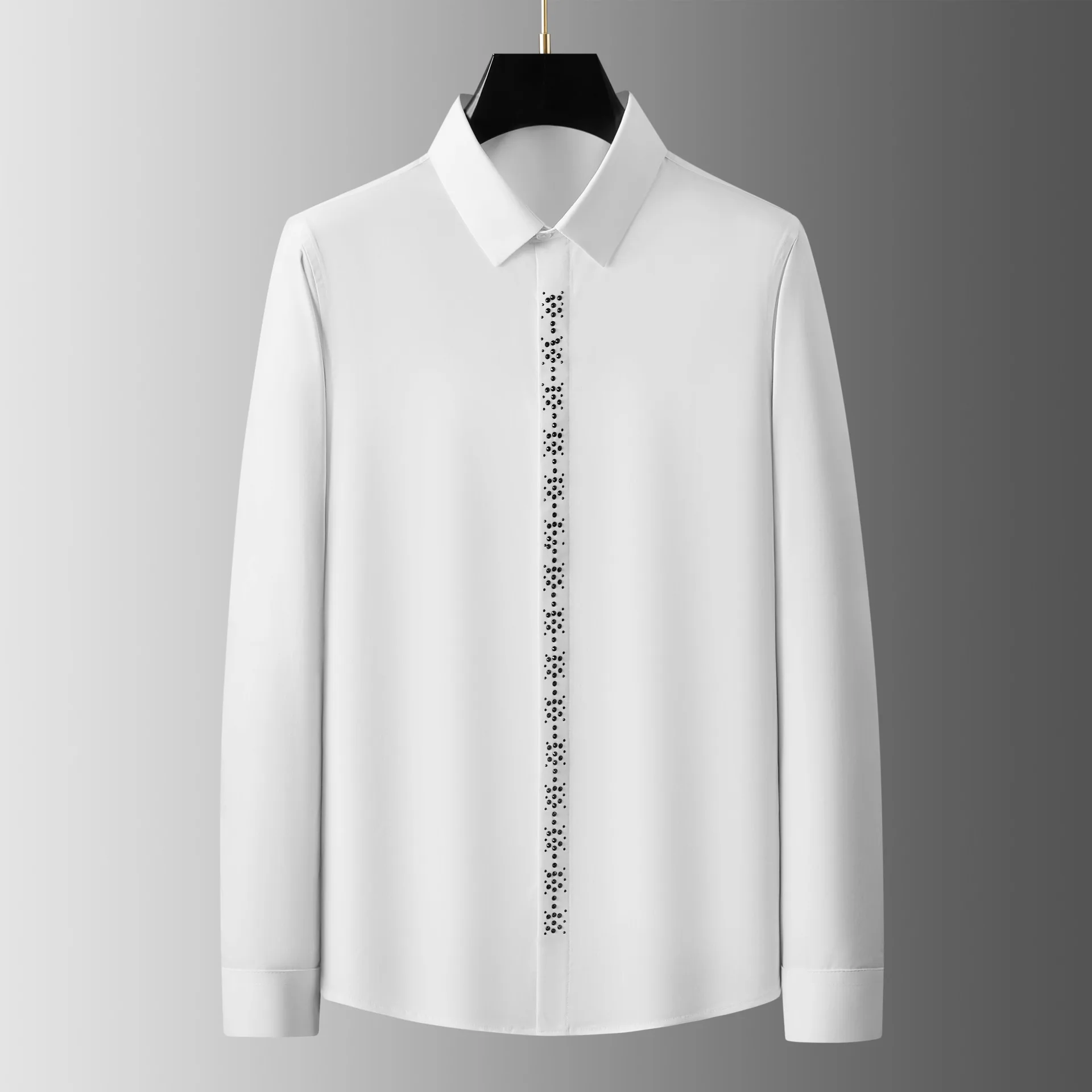 

High Quality Rhinestone Decorated Men's Shirt Autumn Long Sleeve Business Dress Shirt Social Party Tuxedo Blouse Men Clothing