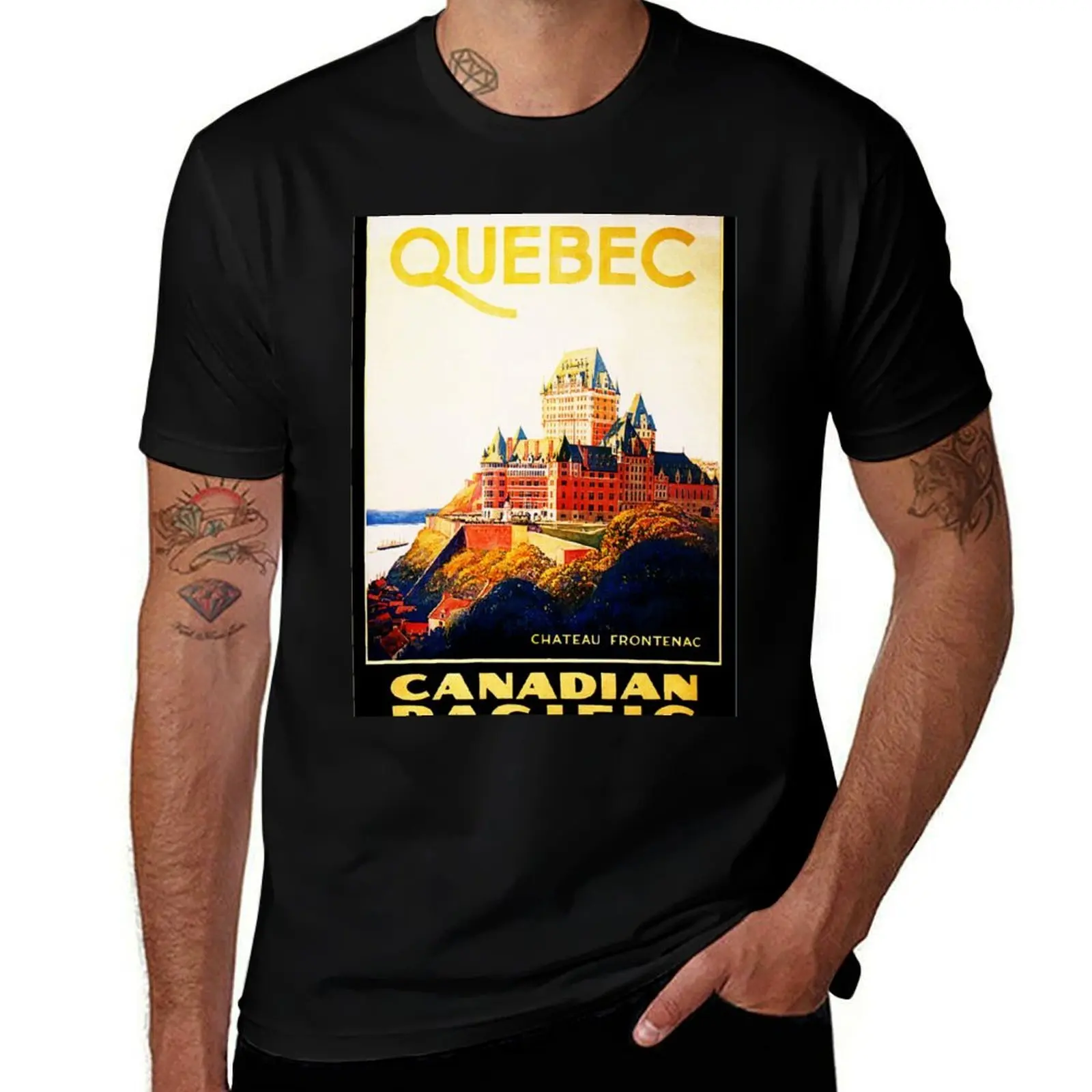 QUEBEC LE CHATEAU FRONTENAC HOTEL Canada Vintage Tourism Poster T-Shirt Big Size Loose Fit Tee Shirt T-Shirt