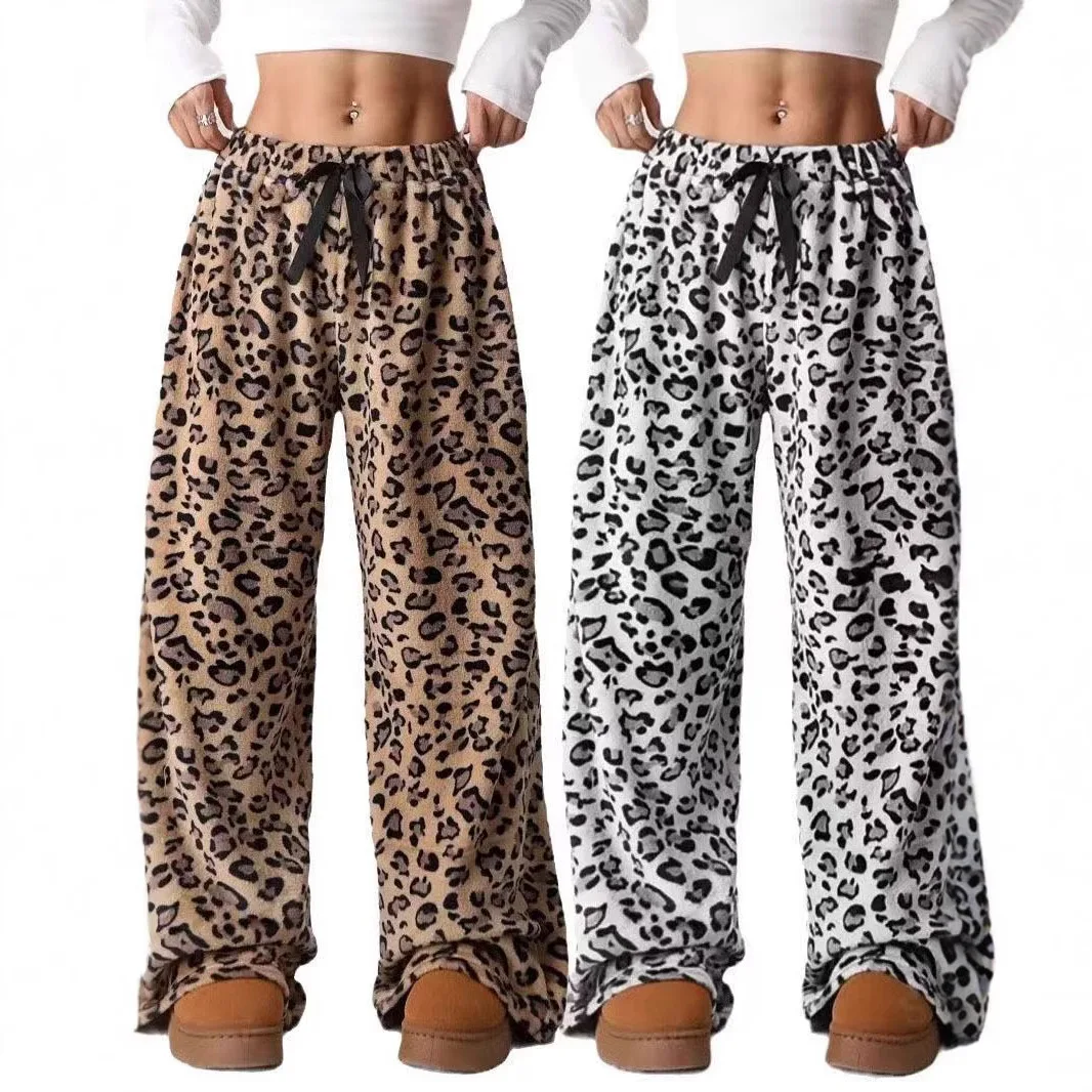 New 2026 Spring Summer Women Fashion Leopard Print Loose Straight Wide-leg Pants Female Casual Comfortable Trousers Clothing