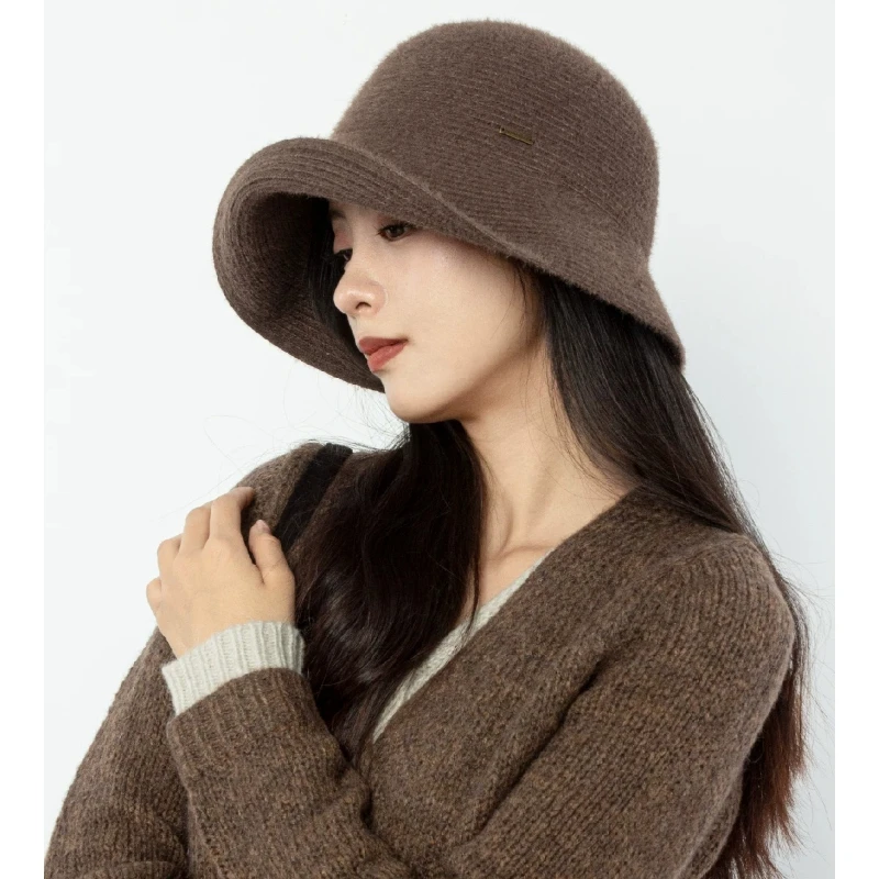 M/L Oversiz Fine Knitting Wool Bucket Hats for Women Front Long Back Short Basin Cap Autumn Winter Warm Leisure Fisherman Cap