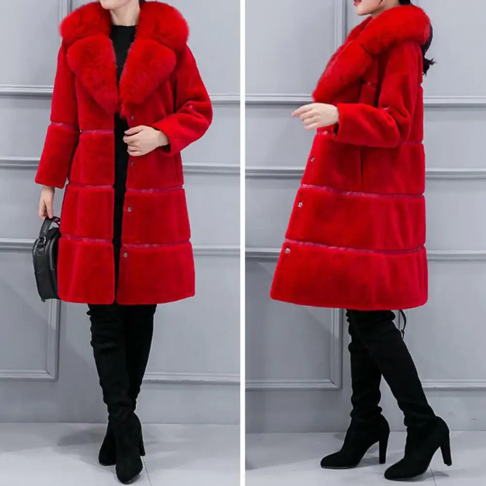 2022 Autumn Winter Women Faux Fur Coat Casual Thick Warm Faux Fox Fur Collar Slim Outwear Long Jackets 5XL