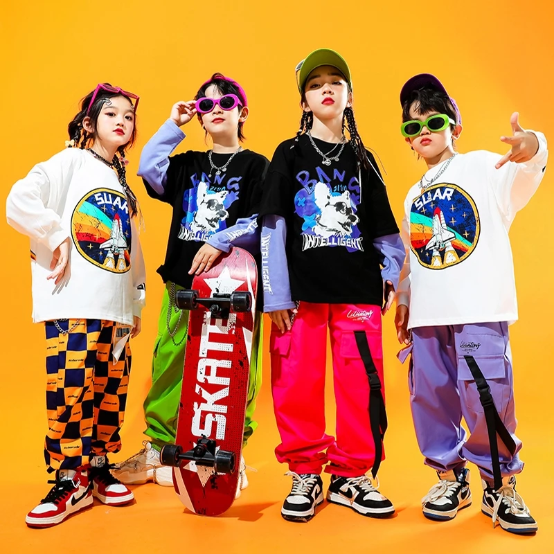 Hip Hop Teen Kids Colorful Cargo Pants Purple Vest Top Boys Girls Streetwear Clothes Suit Children Jazz Street Dance Stage Sets