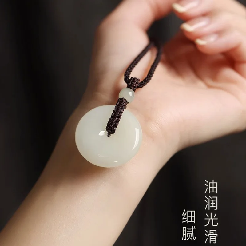 

Authentic Hetian Jade Safety Buckle Pendant Natural Jade Necklace Pendant for Men Women Couple Gifts