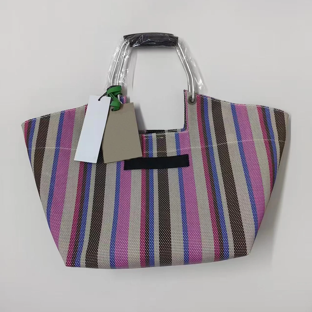 

Высококачественная сумка через плечо с цветными полосками, большая вместительная сумка для повседневных покупок, дорожная пляжная сумка