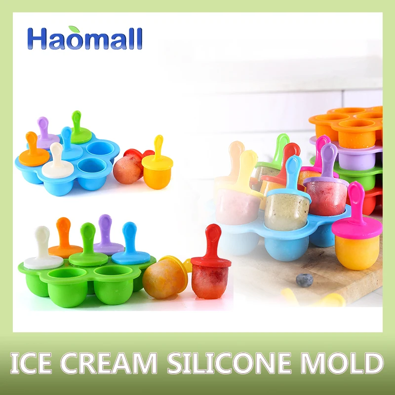 

7 Holes DIY Silicone Ice Cream Pops Mold Ice Cream Ball Maker Popsicles Molds Baby Fruit Shake Home Kitchen Accessories