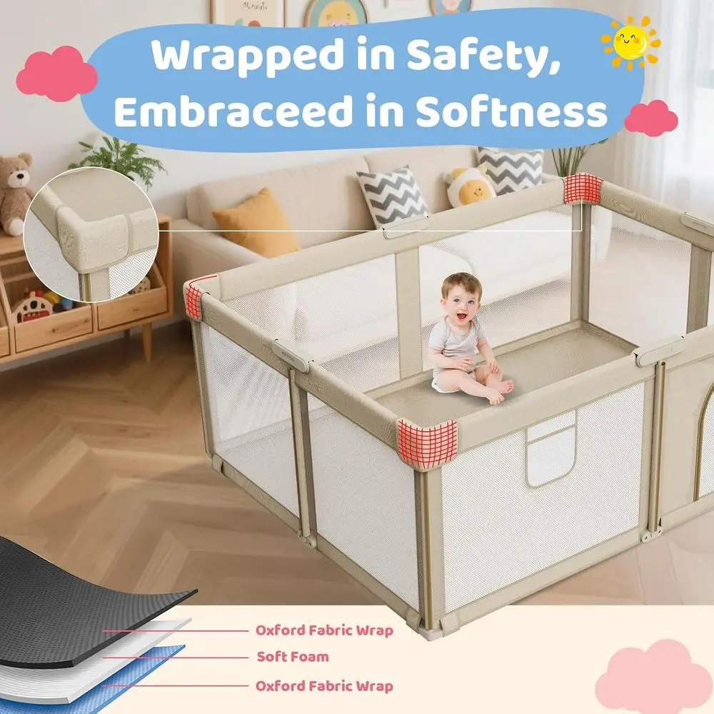 روضة أطفال جامبو 71x59 قابلة للطي للرضع والأطفال الصغار - ساحة أطفال شبكية محمولة مع مقابض للعب الداخلي والخارجي #6