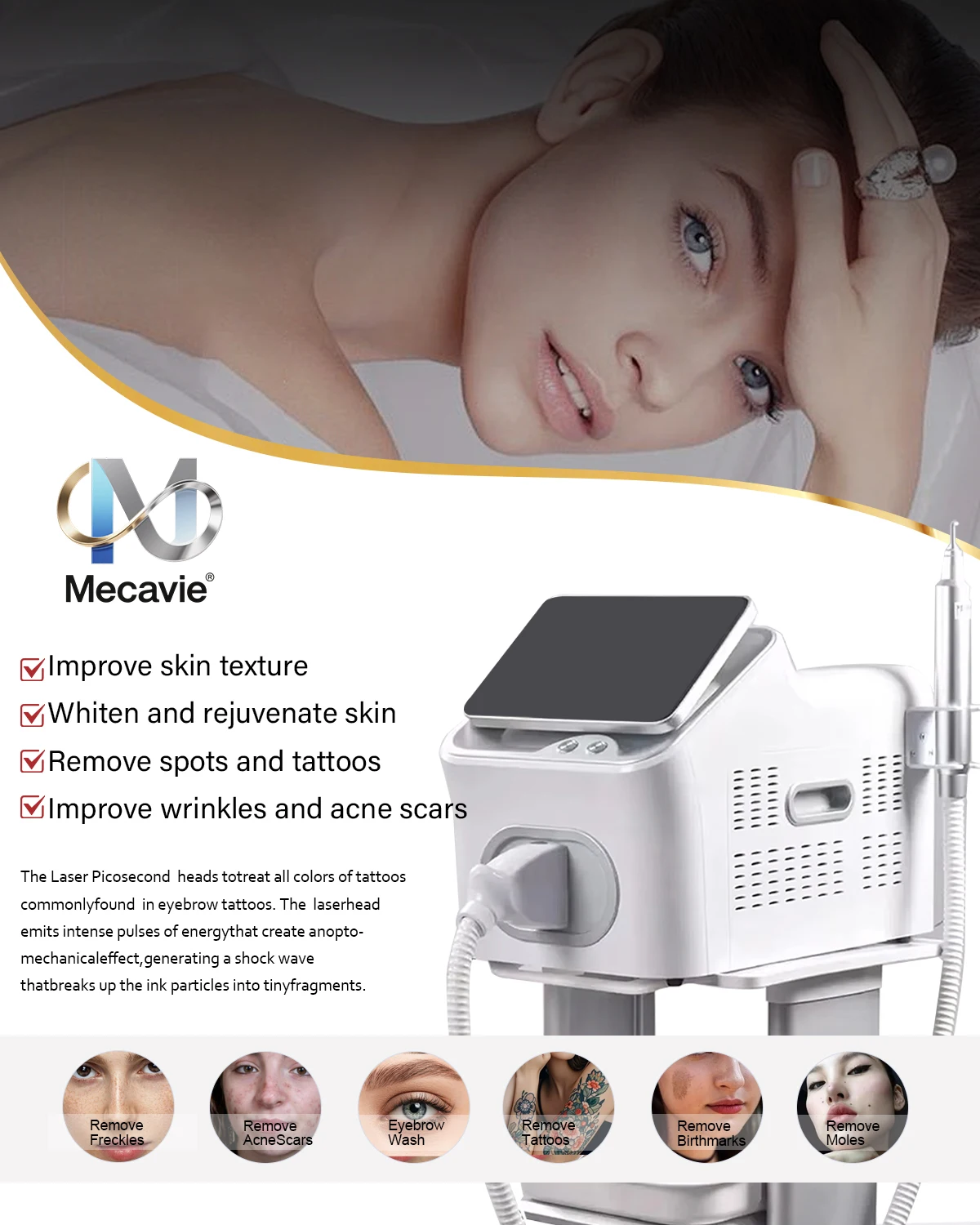 NUEVA Máquina Profesional de Eliminación de Tatuajes con Láser de Picosegundos Nd Yag de 5000W 2026, 1064 532 1320, Láser de Neodimio Q-Switched para Cejas