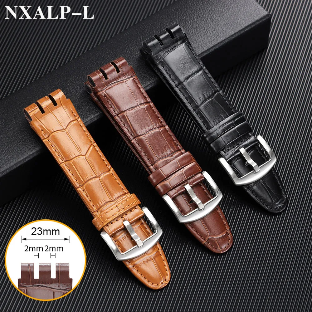 

Ремешок из натуральной кожи 23 мм для Swatch YOS440 413 424 440 447 448 449, ремешок для часов из воловьей кожи, спортивный мужской браслет, аксессуары для часов