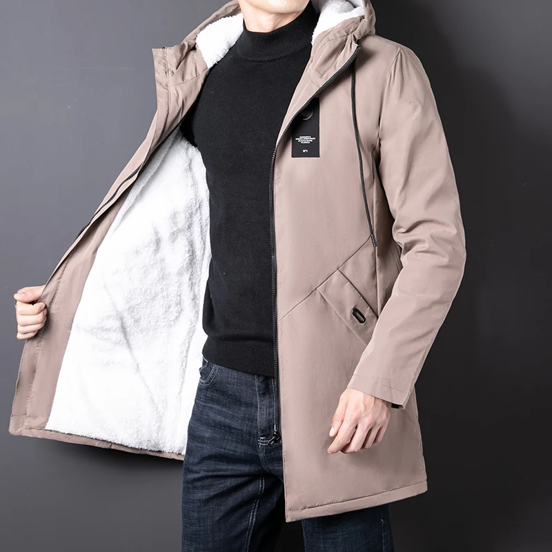 2024 Autumn New Classic Long Coat Men Winter Fleece Lined Trench Coat Men Korean Fashion Thick Warm Outwear Windbreaker Jacket