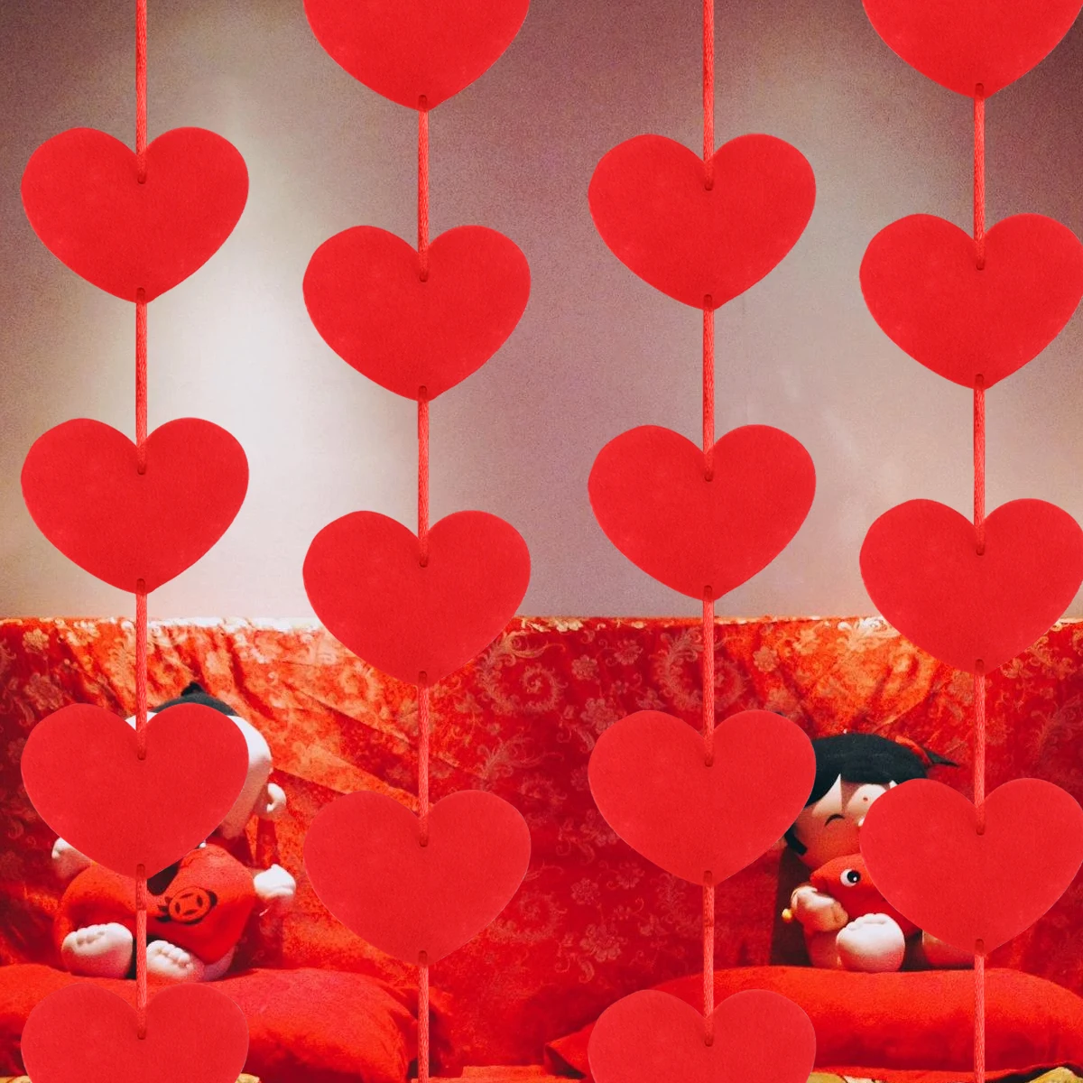 

16pcs Red Heart Hanging for DIY Wedding Valentine Decoration 3M String Lightweight Reusable Party Supplies Heart
