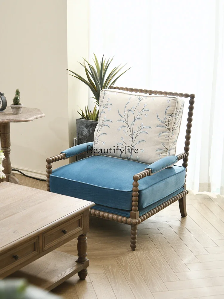 

yj9 American French retro living room solid wood white oak fabric tiger chair