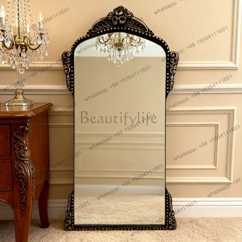 French retro full-length mirror wall-mounted entrance full-body mirror fitting mirror bedroom floor