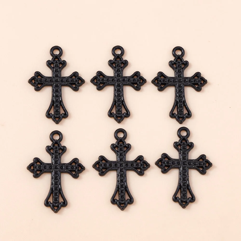 Leslie 10 Stück Steampunk-Kreuz-Charm für die Schmuckherstellung, schwarze Farbe, Kreuz-Anhänger, Halskette, Schlüsselanhänger, DIY-Hip-Hop-Schmuckzubehör – Detail 4