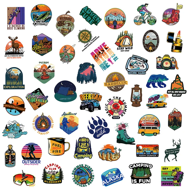 10/25/50pcs Retro Offroad Travel Stickers Outdoor Scenery Explore Camp Decor Car Decals Skateboard Phone Guitar Laptop