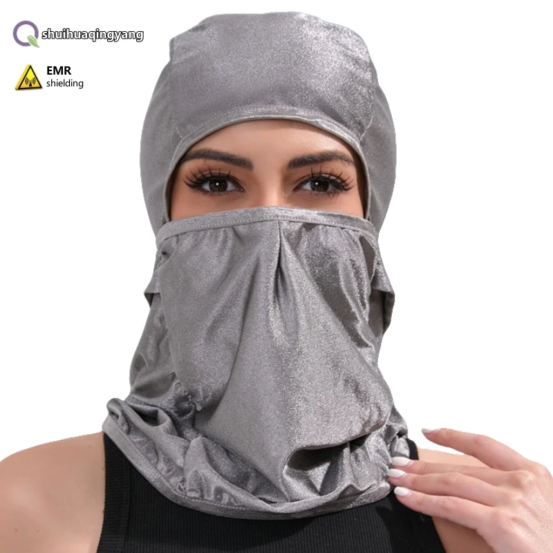 Electromagnetic radiation protective 100% silver fiber fabric head hood face, head, neck, thyroid protection Unisex head hood