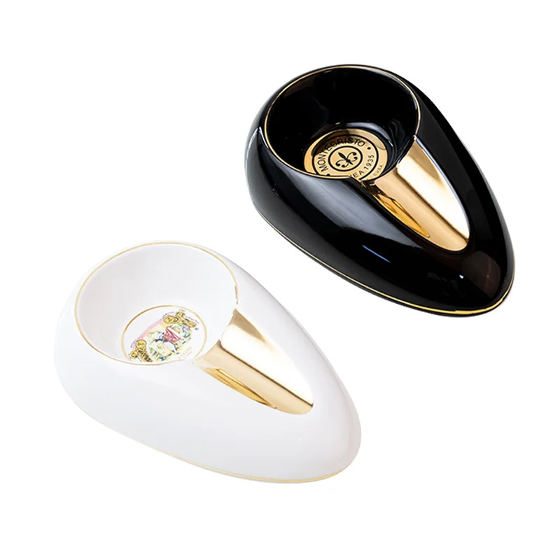 

Black and White Ceramic cigar ashtray Portable household cigar ashtray Large slot With exquisite decoration A gift for men
