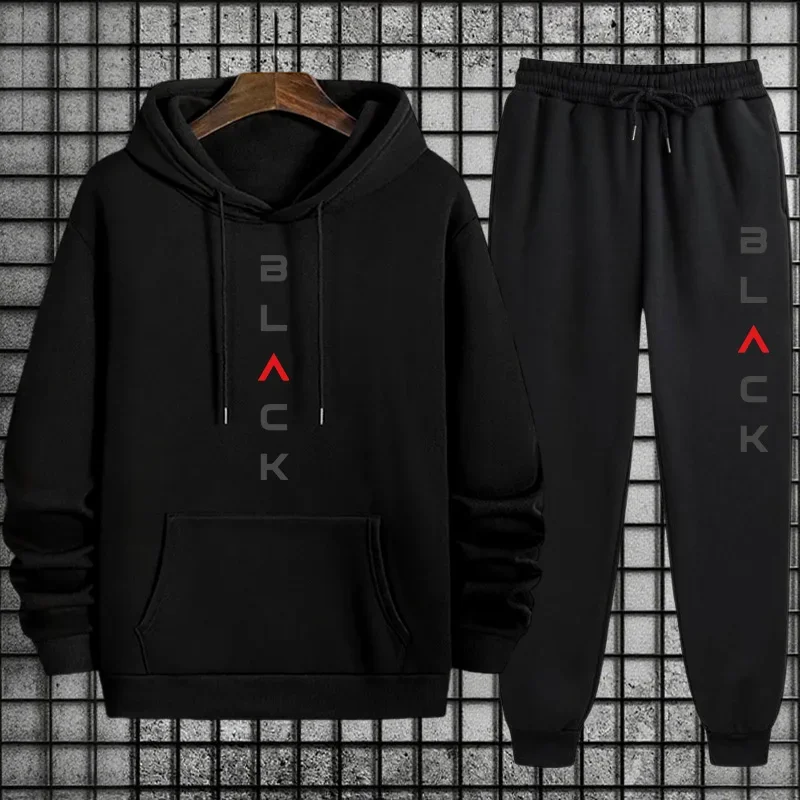 

2026 New Arrival Men's Tracksuit Black Letter Print Sweatshirt Pants Urban Causal Fashion Sportswear Fall/winter Sports Suit