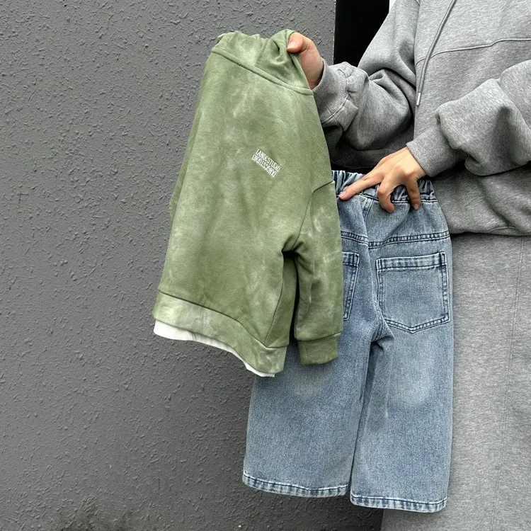 Pantaloni per bambini ragazzi abbigliamento per bambini coreano 2024 primavera nuovi pantaloni cilindro dritto Jeans causali elastico in vita