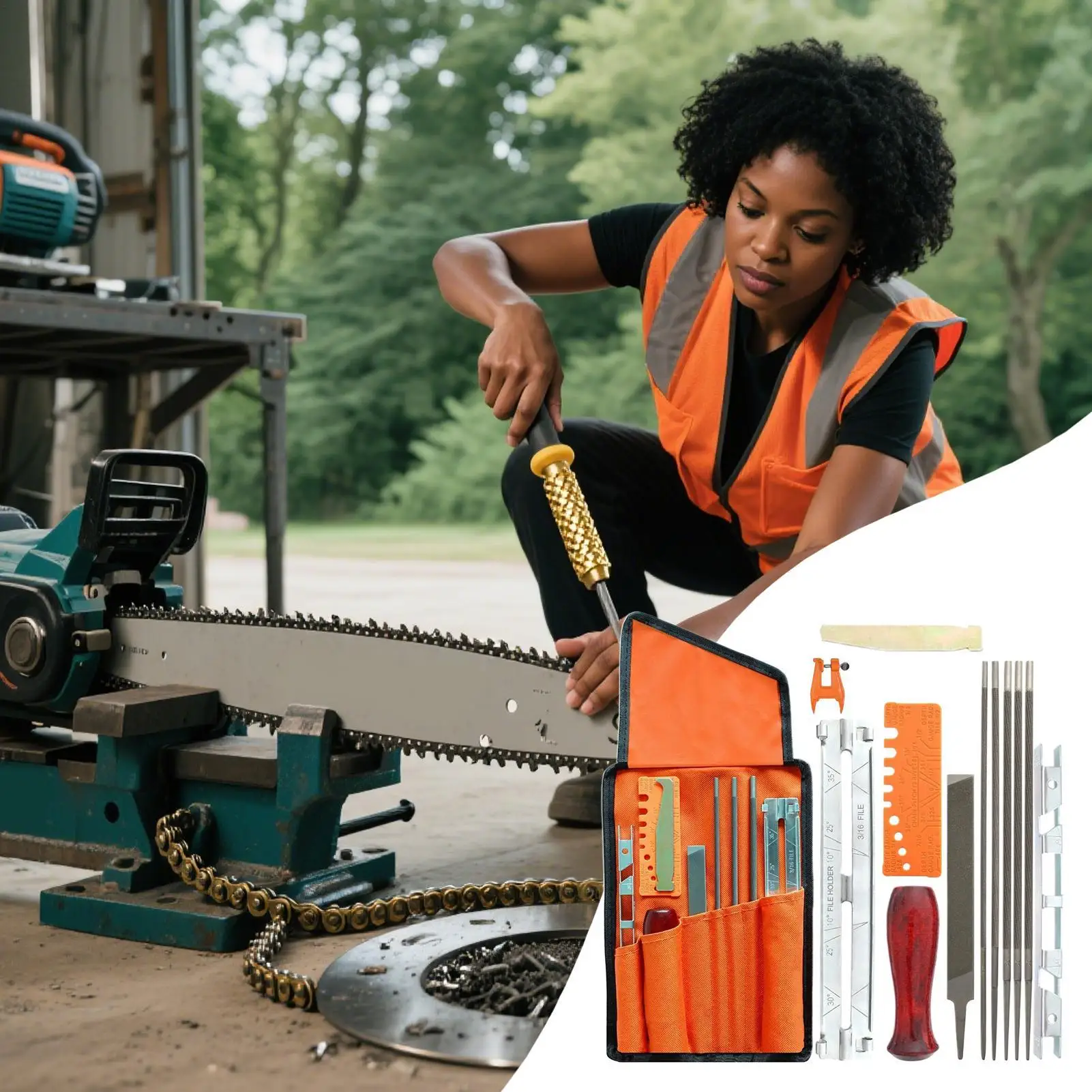 Chainsaw Chain Sharpener 14 Pieces Chainsaw File With Storage Bag Grinders Accessories For Outdoor Work Wood Processing Yard
