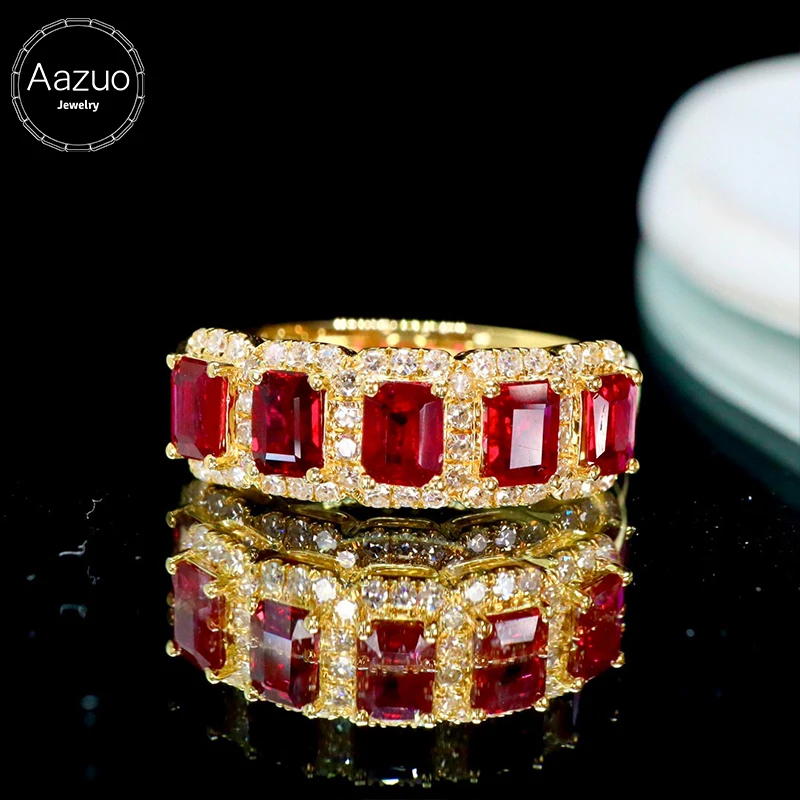 

Aazuo Genuine 18K Yellow Gold Rings For Women Sparkling Ruby Diamond 1.45ct Ring Simple Style Delicate Trendy Fine Gifts Jewelry