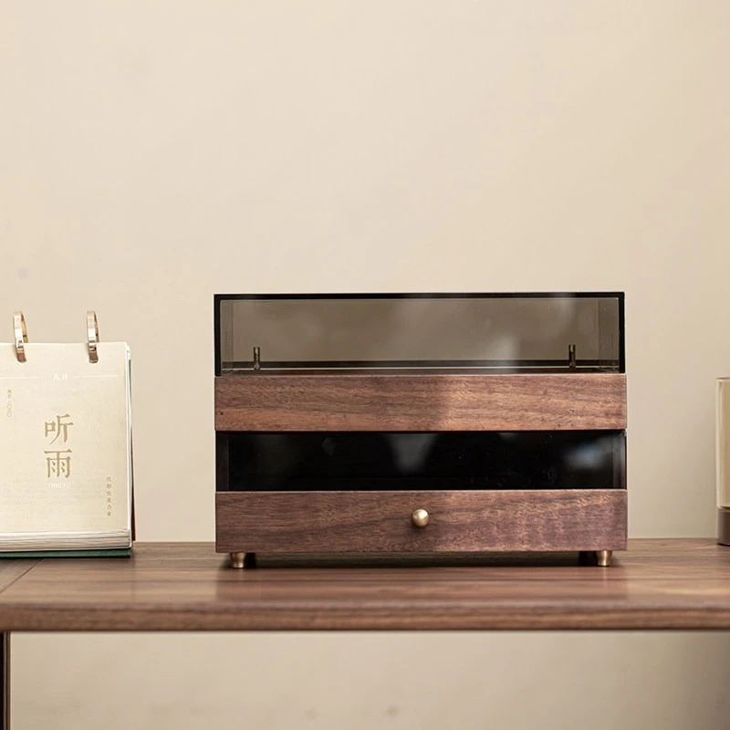 FOR Tea Set Storage Cabinet Teacup Teapot Dust Locker Cosmetics Jewelry Box Desktop Display Cabinet Walnut Tea