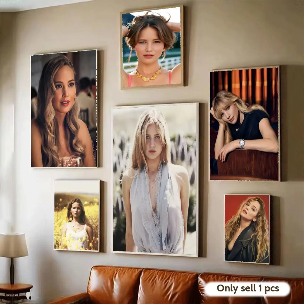

J-Jennifer L-Lawrence Poster Waterproof Wall Art Sticker for Home Bar Decoration, Self-Adhesive Room Wall Decor Mural