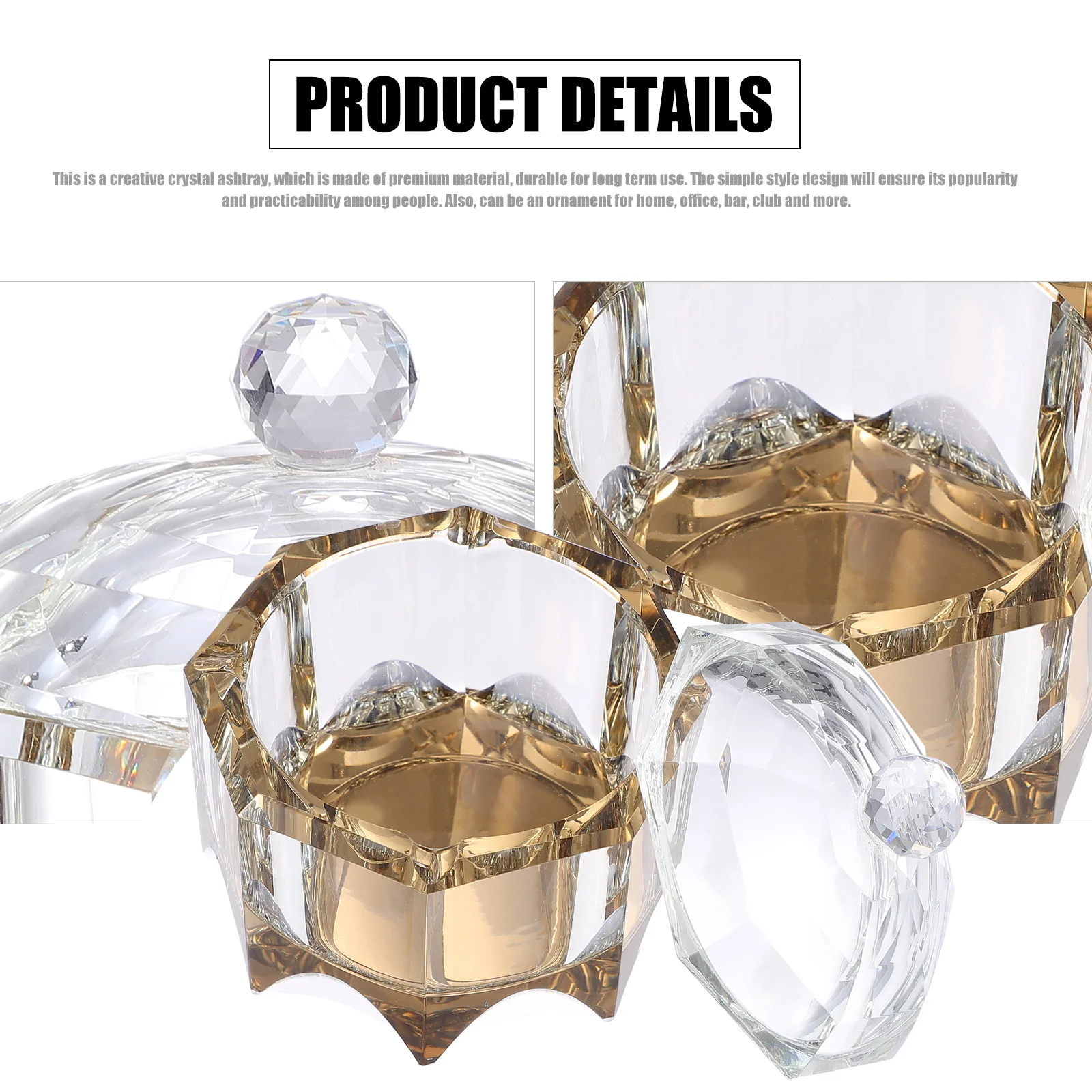 

Office Ashtray Creative Cigarette Butt Container Tabletop Clear Square with Lid Practical Crystal
