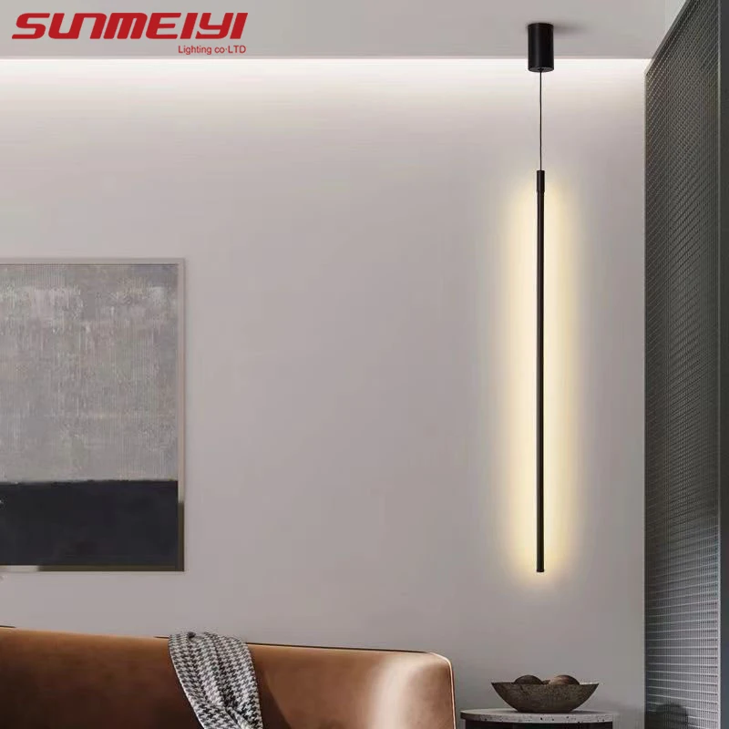 Modern LED Slender Aluminum Chandelier for Bedroom Reading Bedside Living Room Bar Coffee Lamp Black White Chandelier Decoration