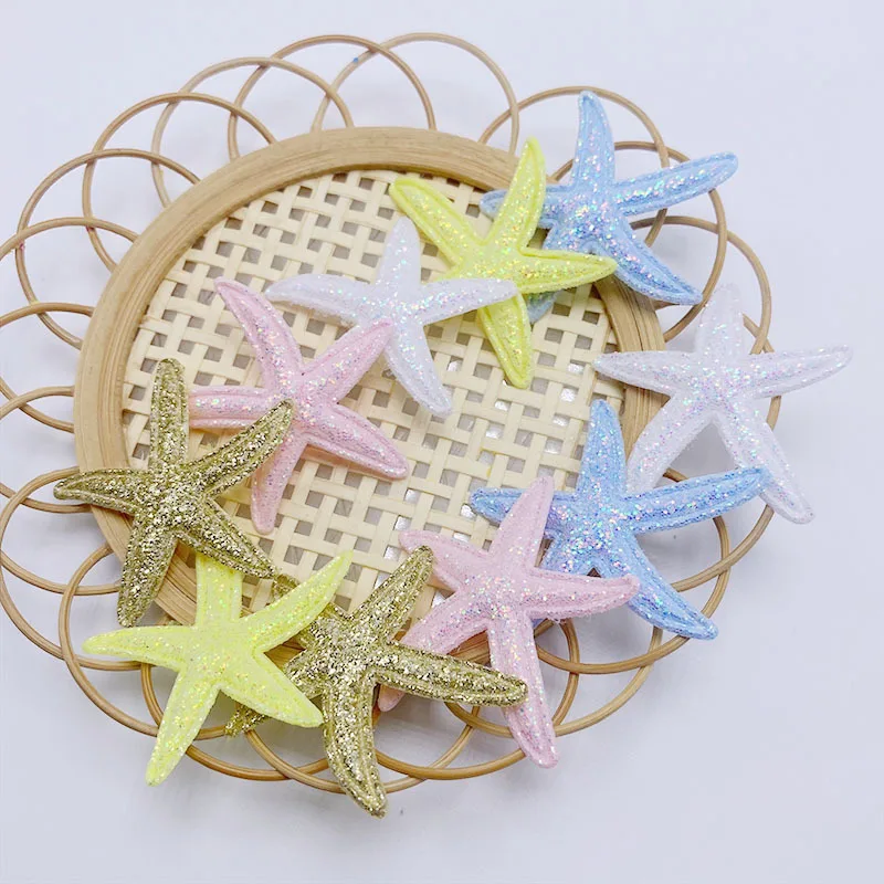 

50 шт., 4 см, блестящие блестящие мягкие аппликации в виде морской звезды для DIY, заколки для волос ручной работы, аксессуары и тканевые декоративные аксессуары
