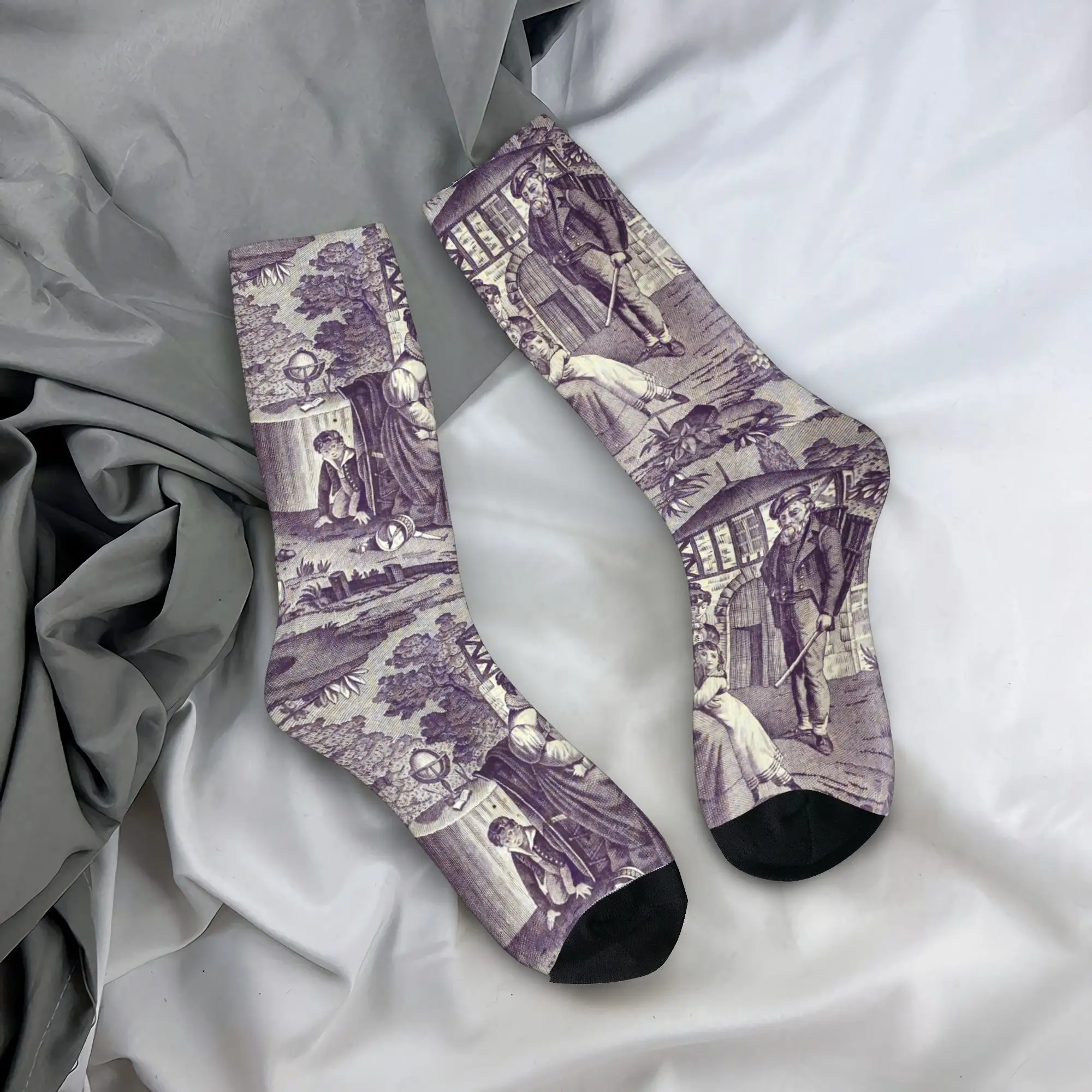 

Custom French Toile De Jouy Navy Blue Motif Pattern Dress Socks Unisex Comfortable 3D Printing Traditional France Art Crew Socks