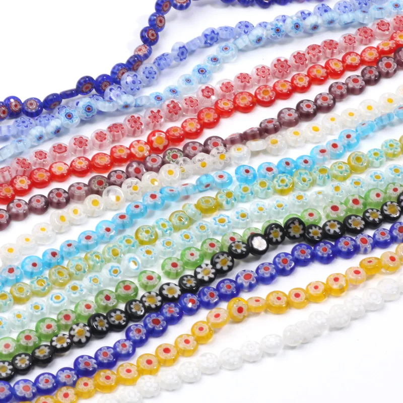 6mm Multicolour Lampwork Millefiori Murano Beads Flat Round Flower DIY Loose Beads For Jewelry Making DIY Bracelet Accessories