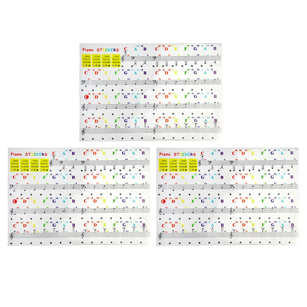 

3 pcs Piano Stickers Keyboard Decals Beginner Accessories Waterproof Durable Easy Install Remove Piano Stave Stickers Musical