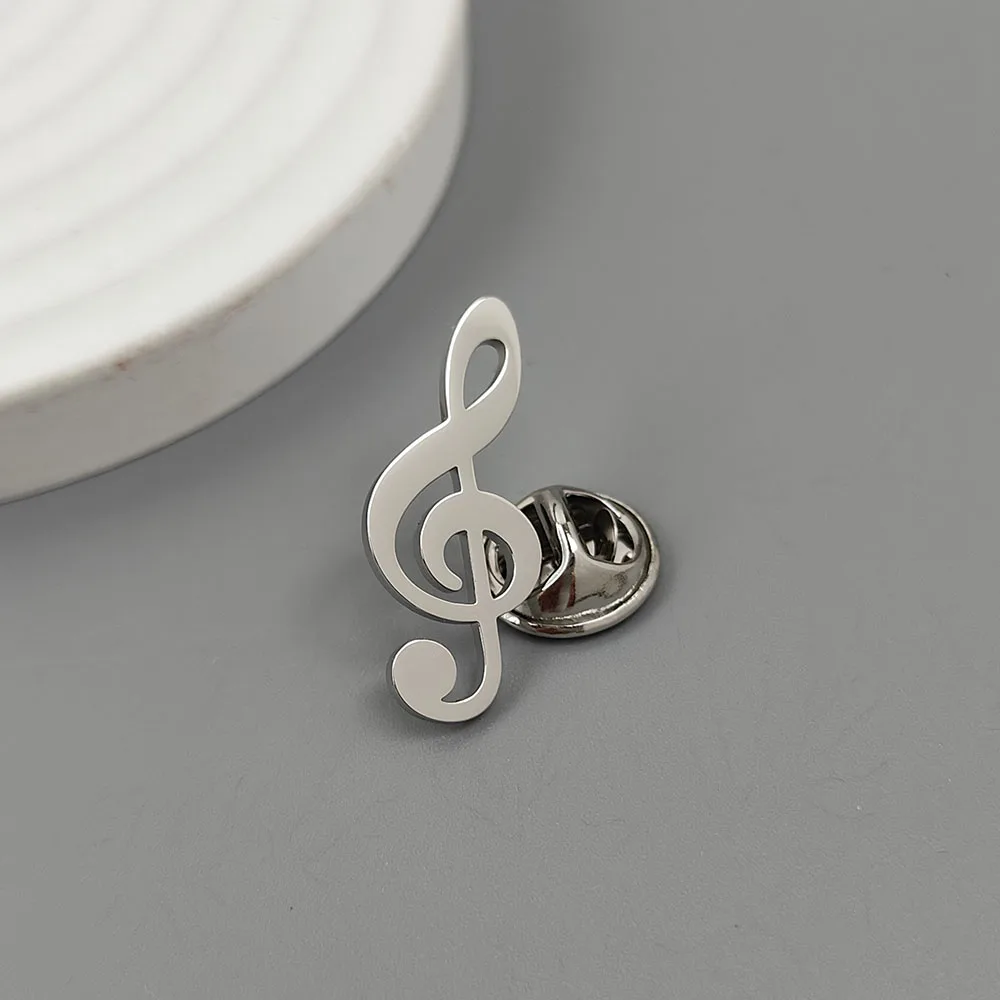 Unique - Treble clef design stainless steel brooch, stylish lapel pin, first choice for music party accessories