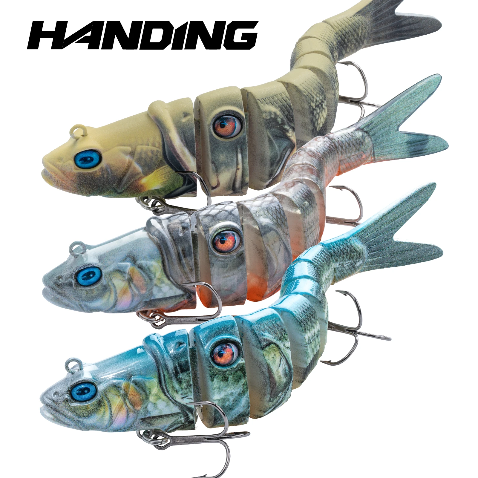 HANDING 3Pcs Fishing Lure 8 Segments Multi-Jointed Swimbait Mustad Treble Hook 3 Pcs/Set Spinning Fishing Lure Artificial Lures