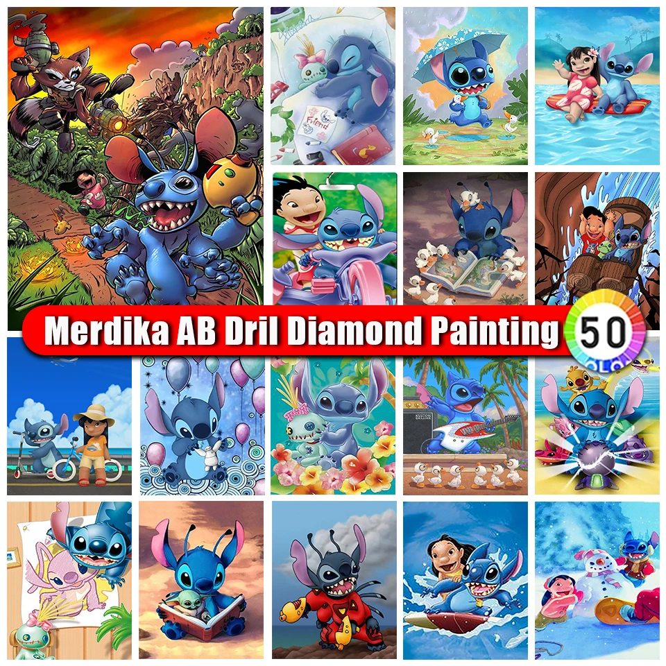 Merdika Disney Stitch Cartoon AB Diamond Painting Full Round/Square Mosaic Diamond Embroidery Handmade Children's Kid DIY Gifts