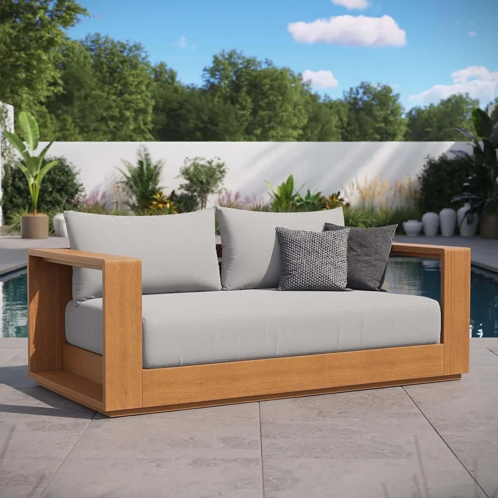 

Tahoe Acacia Wood Outdoor Patio Loveseat in Natural Light Gray with Weather-Resistant Cushions - Ideal as a Patio Couch, Outdoo