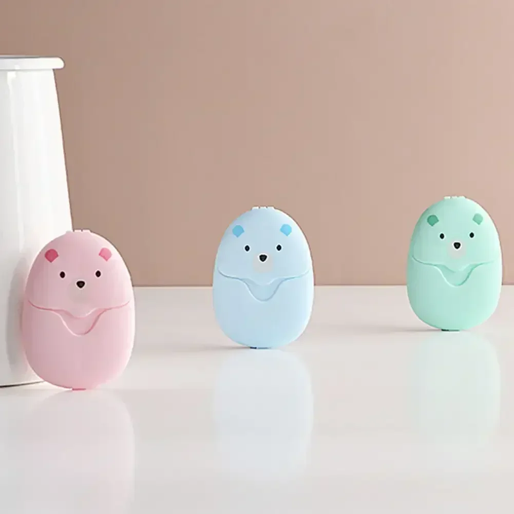 แบบพกพาทิ้งทําความสะอาดกระดาษสบู่กระดาษสบู่การ์ตูนกระดาษสบู่หมีน่ารักกระดาษสบู่เม็ดสําหรับเดินทาง